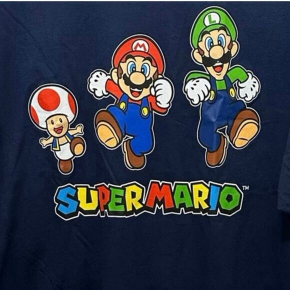 SUPER MARIO T-Shirt Mens Size 3XL Navy Blue Graphic Tee - Picture 3 of 4